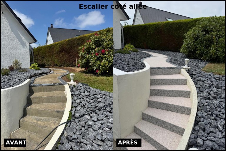 Escalier et allée en résine drainante à Octeville-sur-Mer – Paysagiste Le Havre spécialiste RESINEO